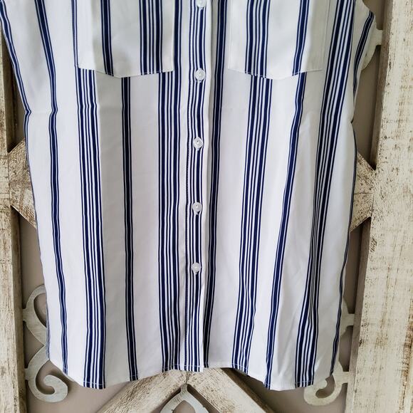 Notations Women's Sleeveless Collar Button Down Pocket Blouse Tank Top Stripe - Picture 6 of 7